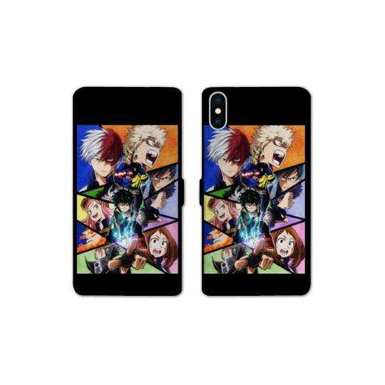 RV Housse cuir portefeuille Iphone XR Manga My hero acadamia noir