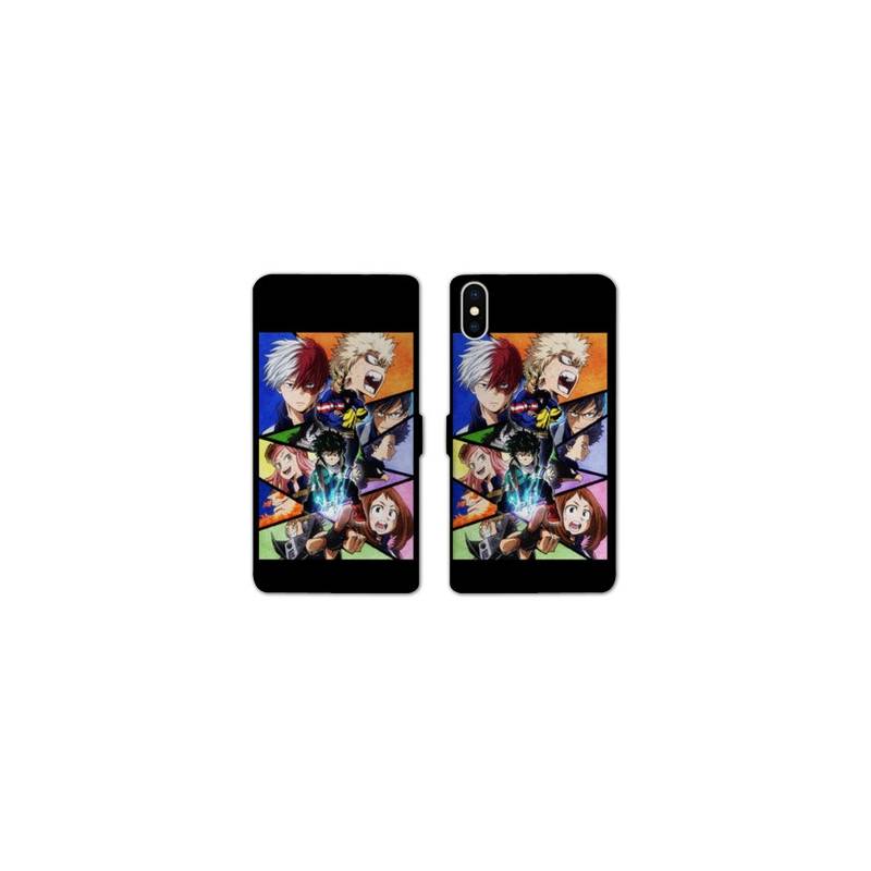 RV Housse cuir portefeuille Iphone XR Manga My hero acadamia noir
