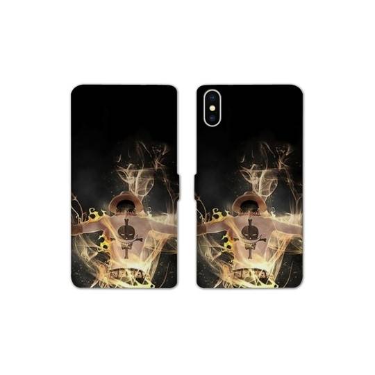 RV Housse cuir portefeuille Iphone XR Manga One Piece Ace noir