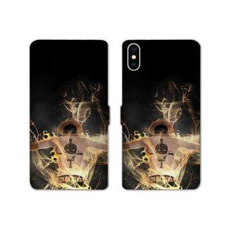 RV Housse cuir portefeuille Iphone XR Manga One Piece Ace noir