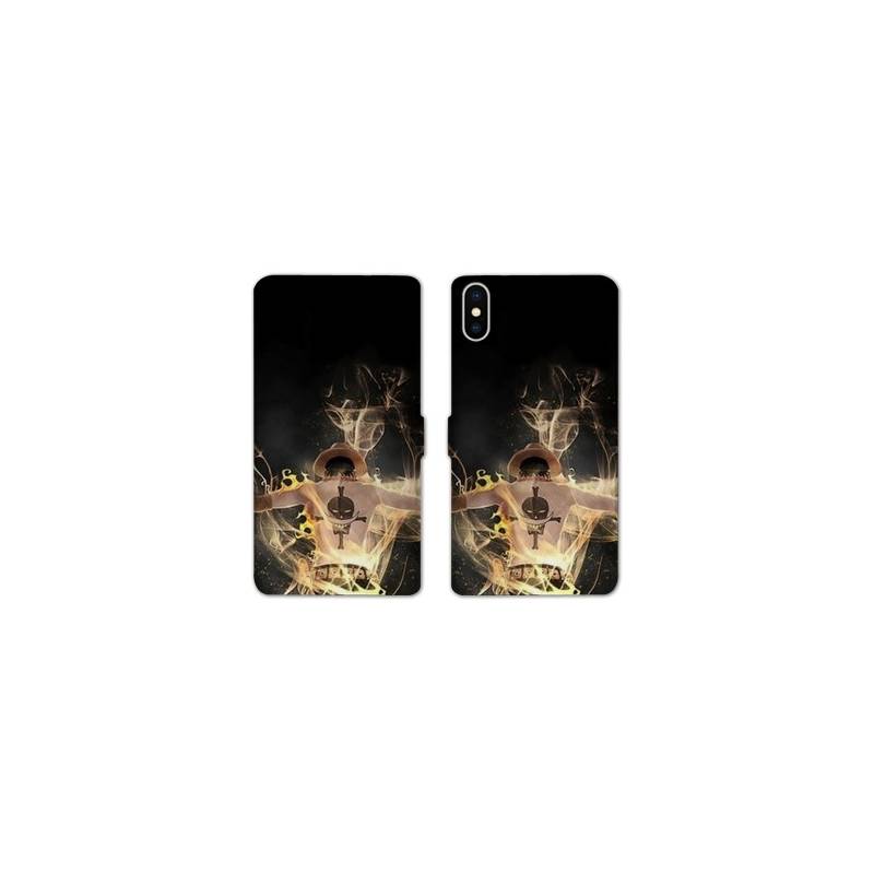 RV Housse cuir portefeuille Iphone XR Manga One Piece Ace noir
