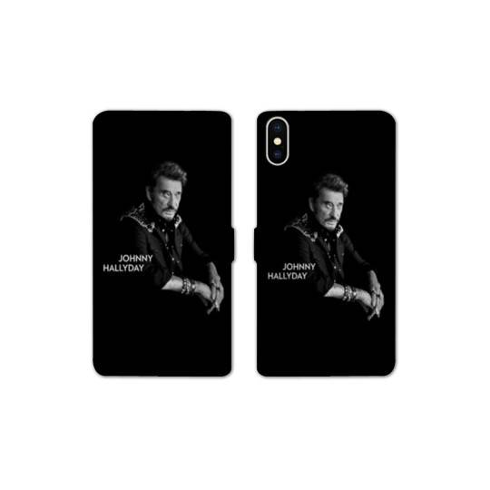 RV Housse cuir portefeuille Iphone XR Johnny Hallyday Noir