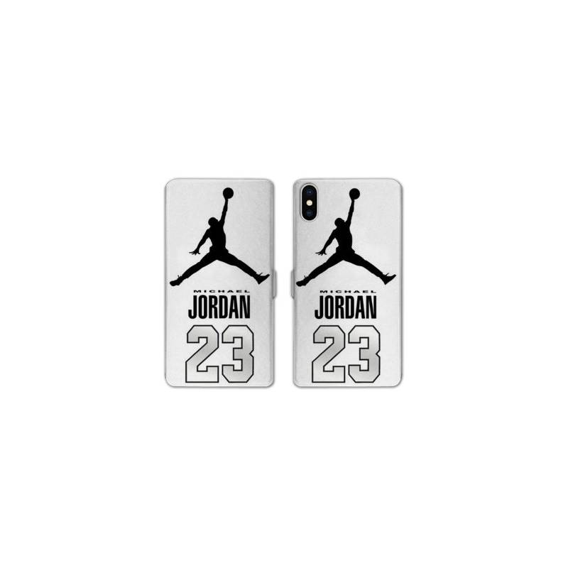 RV Housse cuir portefeuille Iphone XR Jordan 23 Blanc