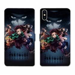 RV Housse cuir portefeuille Iphone X / XS Manga Damon Slayer Noir