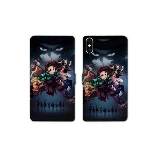 RV Housse cuir portefeuille Iphone X / XS Manga Damon Slayer Noir