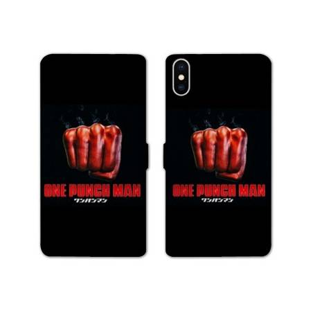 RV Housse cuir portefeuille Iphone X / XS Manga One Punch Man poing