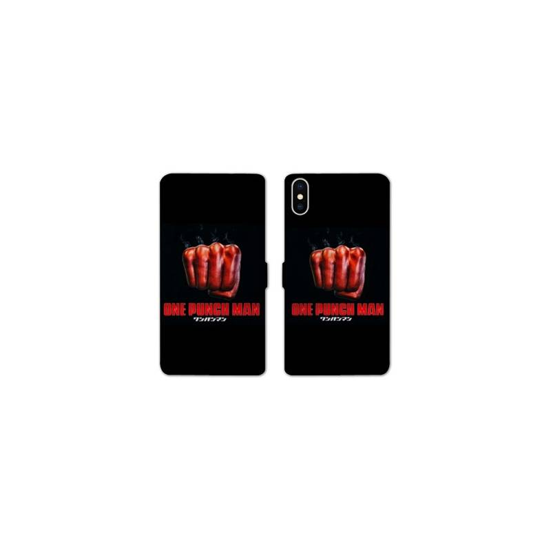 RV Housse cuir portefeuille Iphone X / XS Manga One Punch Man poing