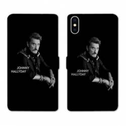 RV Housse cuir portefeuille Iphone X / XS Johnny Hallyday Noir