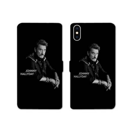 RV Housse cuir portefeuille Iphone X / XS Johnny Hallyday Noir