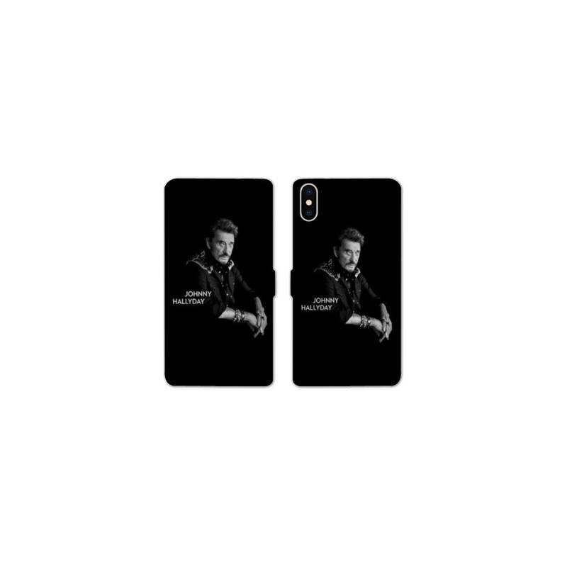 RV Housse cuir portefeuille Iphone X / XS Johnny Hallyday Noir