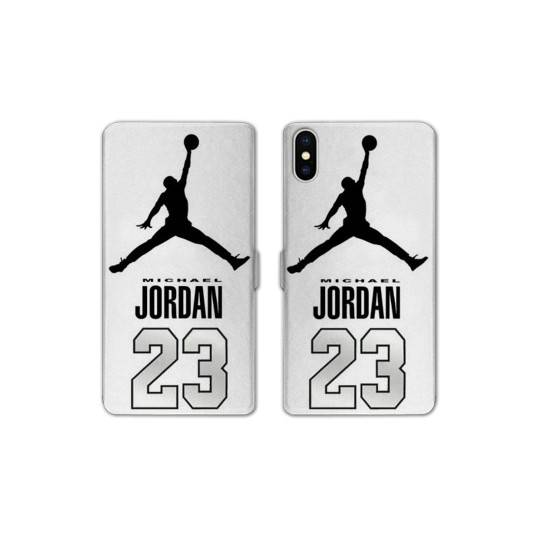 RV Housse cuir portefeuille Iphone X / XS Jordan 23 Blanc