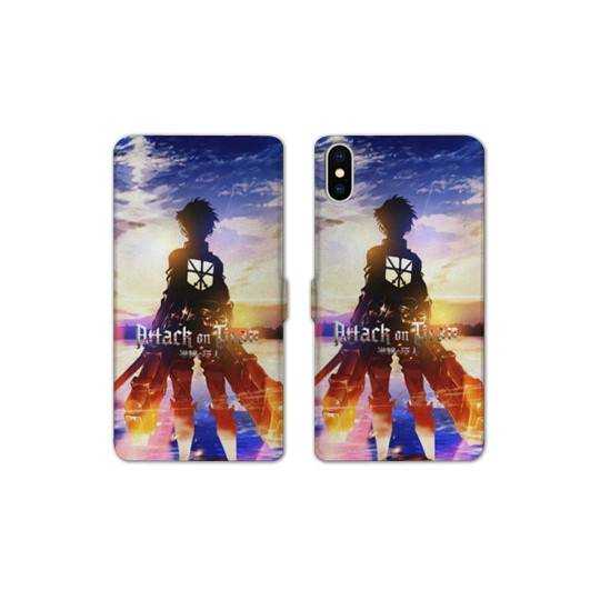RV Housse cuir portefeuille Iphone XS Max Manga Attaque titans Soleil