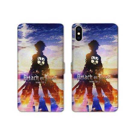 RV Housse cuir portefeuille Iphone XS Max Manga Attaque titans Soleil
