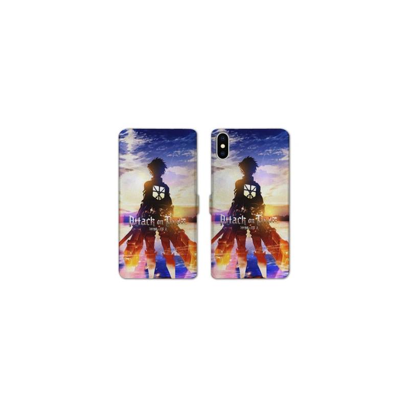 RV Housse cuir portefeuille Iphone XS Max Manga Attaque titans Soleil