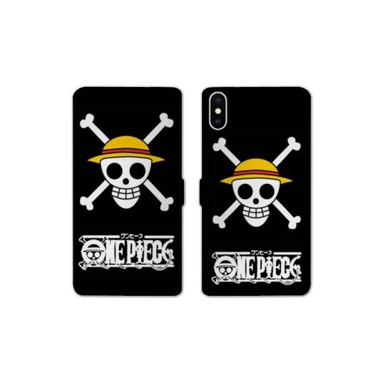 RV Housse cuir portefeuille Iphone XS Max Manga One Piece tete de mort