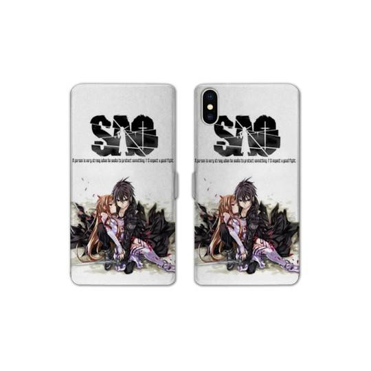 RV Housse cuir portefeuille Iphone XS Max Manga SAO sword Art Online blanc
