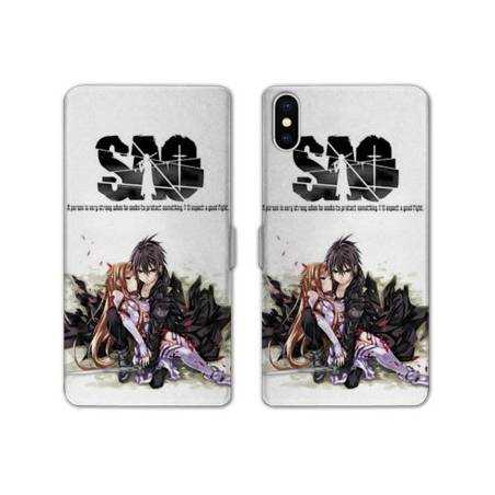 RV Housse cuir portefeuille Iphone XS Max Manga SAO sword Art Online blanc