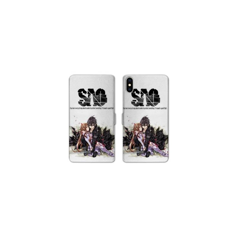RV Housse cuir portefeuille Iphone XS Max Manga SAO sword Art Online blanc