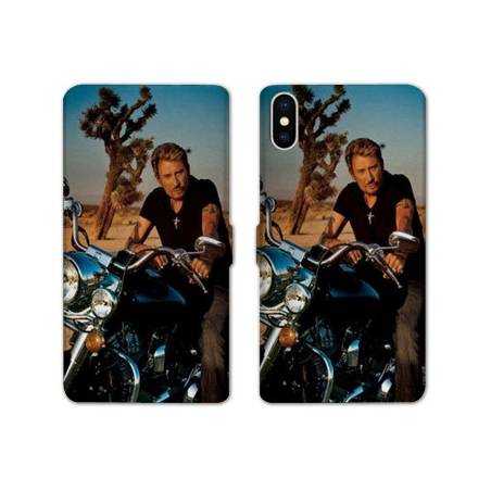 RV Housse cuir portefeuille Iphone XS Max Johnny Hallyday Moto
