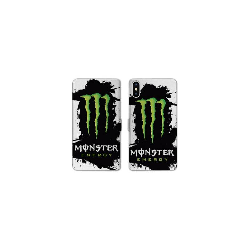 RV Housse cuir portefeuille Iphone XS Max Monster Energy tache