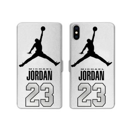 RV Housse cuir portefeuille Iphone XS Max Jordan 23 Blanc