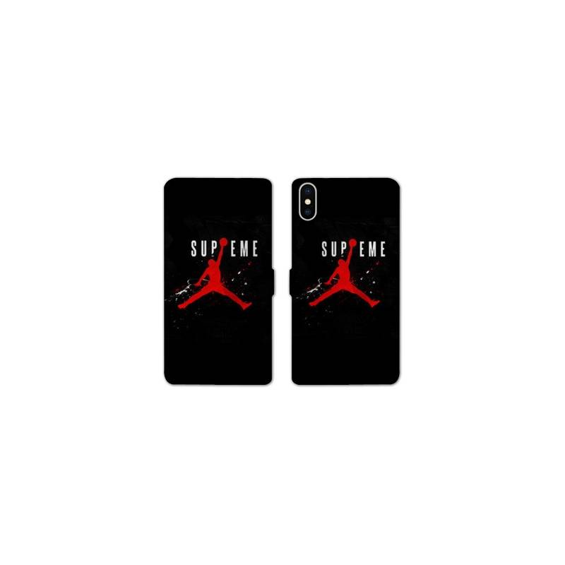 RV Housse cuir portefeuille Iphone XS Max Jordan Supreme Noir