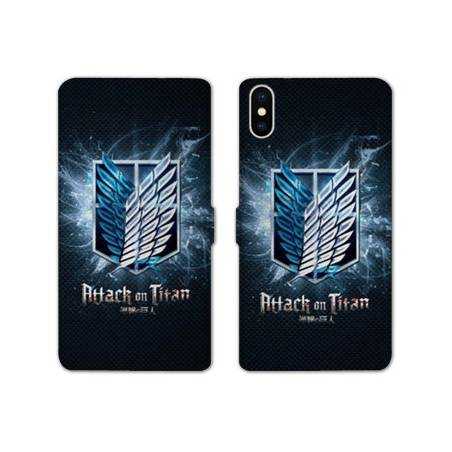 RV Housse cuir portefeuille Samsung Galaxy A10 Manga Attaque titans noir