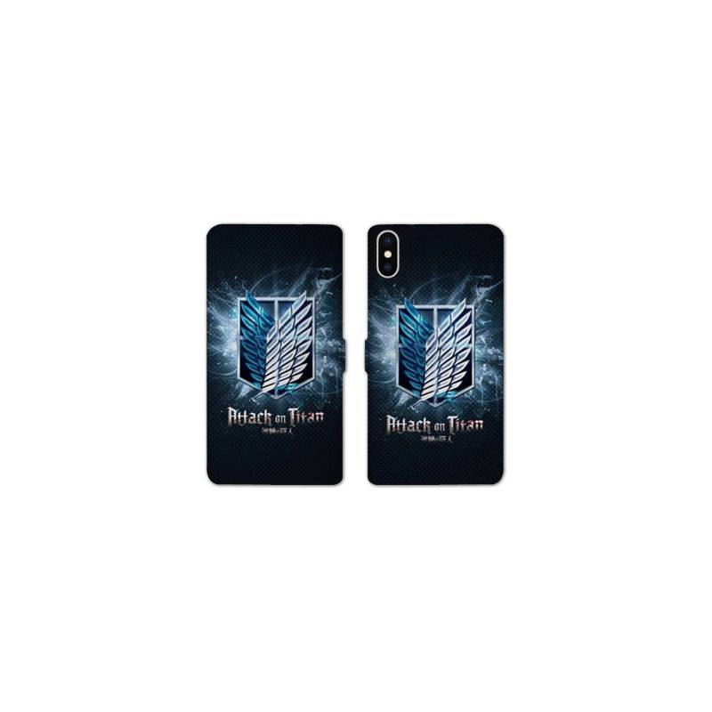 RV Housse cuir portefeuille Samsung Galaxy A10 Manga Attaque titans noir