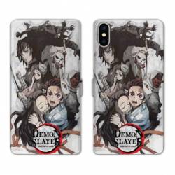 RV Housse cuir portefeuille Samsung Galaxy A10 Manga Damon Slayer Blanc