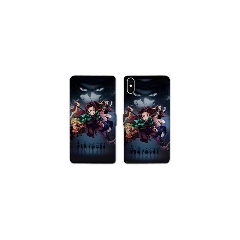 RV Housse cuir portefeuille Samsung Galaxy A10 Manga Damon Slayer Noir