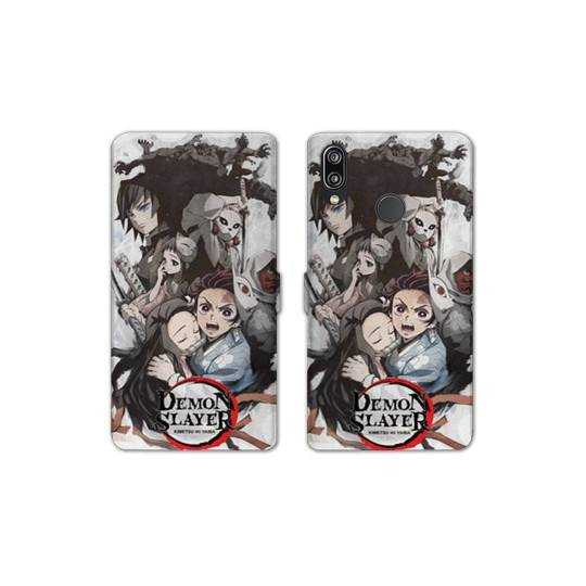 RV Housse cuir portefeuille Samsung Galaxy A20e Manga Damon Slayer Blanc