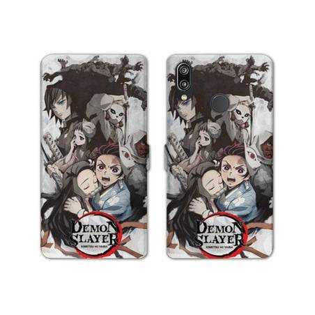 RV Housse cuir portefeuille Samsung Galaxy A20e Manga Damon Slayer Blanc