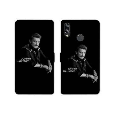 RV Housse cuir portefeuille Samsung Galaxy A40 Johnny Hallyday Noir
