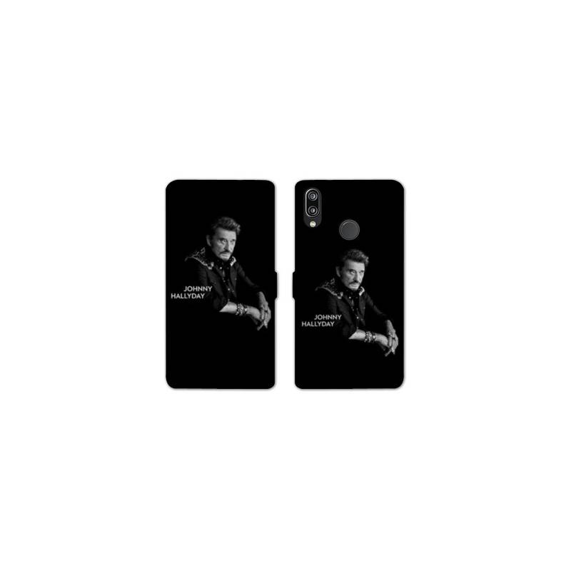RV Housse cuir portefeuille Samsung Galaxy A40 Johnny Hallyday Noir