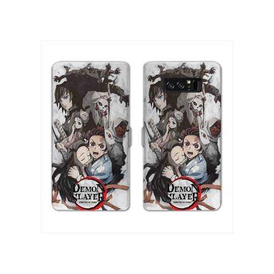 RV Housse cuir portefeuille Samsung Galaxy S10e Manga Damon Slayer Blanc