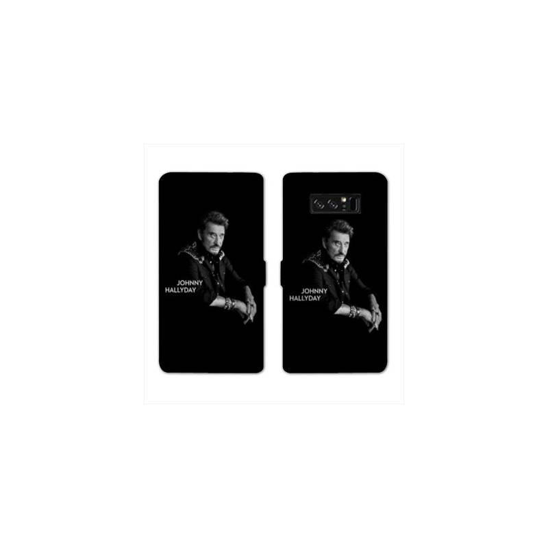 RV Housse cuir portefeuille Samsung Galaxy S10e Johnny Hallyday Noir