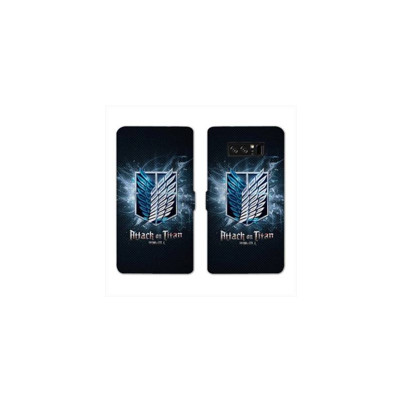 RV Housse cuir portefeuille Samsung Galaxy S10 PLUS Manga Attaque titans noir