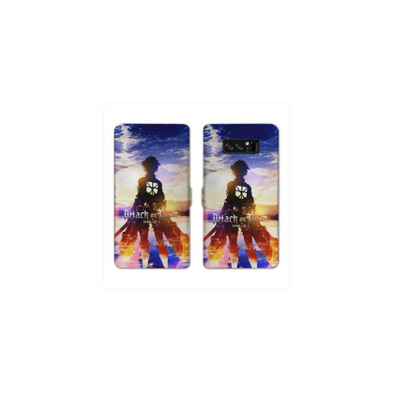 RV Housse cuir portefeuille Samsung Galaxy S10 PLUS Manga Attaque titans Soleil