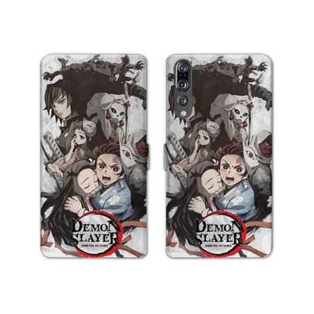 RV Housse cuir portefeuille Huawei P30 PRO Manga Demon Slayer Blanc