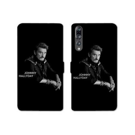 RV Housse cuir portefeuille Huawei P30 PRO Johnny Hallyday Noir