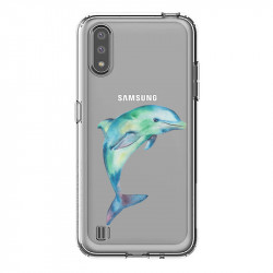 Coque transparente pour Samsung Galaxy A01 Dauphin Encre