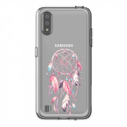 Coque transparente pour Samsung Galaxy A01 feminine attrape reve rose