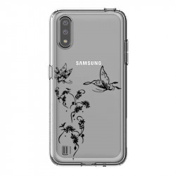 Coque transparente pour Samsung Galaxy A01 feminine envol fleur