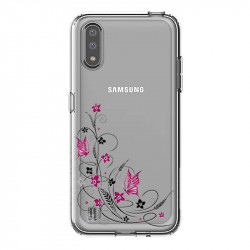 Coque transparente pour Samsung Galaxy A01 feminine fleur papillon