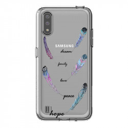 Coque transparente pour Samsung Galaxy A01 feminine plume couleur