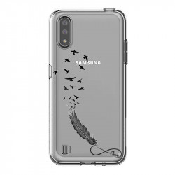 Coque transparente pour Samsung Galaxy A01 feminine plume infini