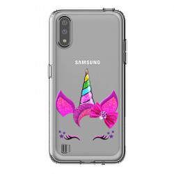Coque transparente pour Samsung Galaxy A01 Licorne paillette
