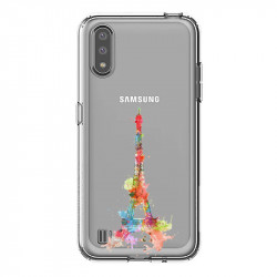Coque transparente pour Samsung Galaxy A01 Tour eiffel colore