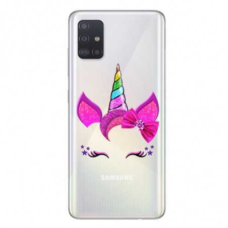 Coque transparente pour Samsung Galaxy A51 Licorne paillette