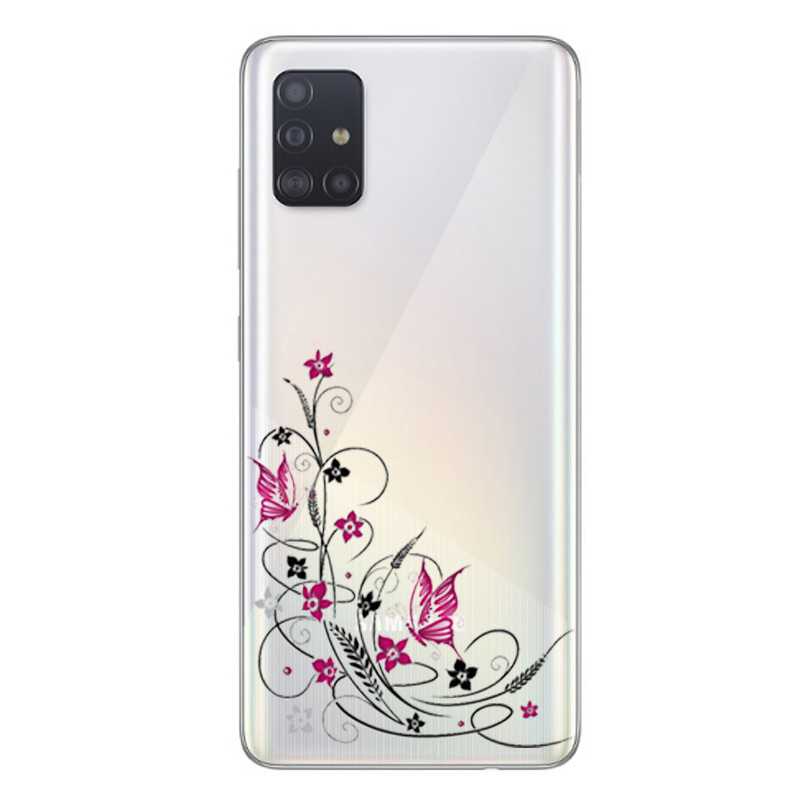 Coque transparente pour Samsung Galaxy A51 feminine fleur papillon